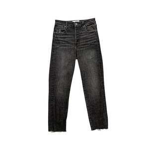 Evereve Jeans Women 25 Faded Black Ever Straight Button Fly High Rise Frayed Hem